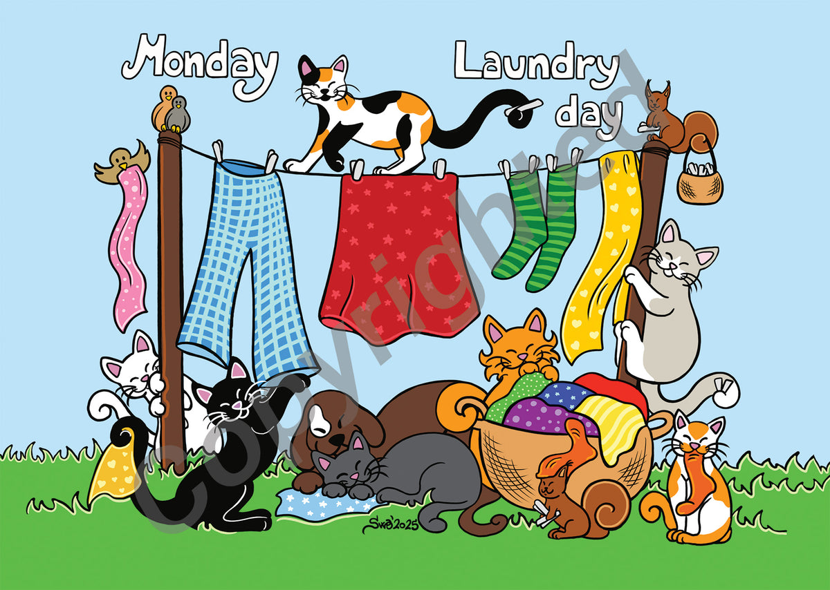 Drawings D070: Titina and Friends: Monday Laundry Day| Postcards Market Drawings D070: Titina and Friends: Monday Laundry Day| Postcards Market