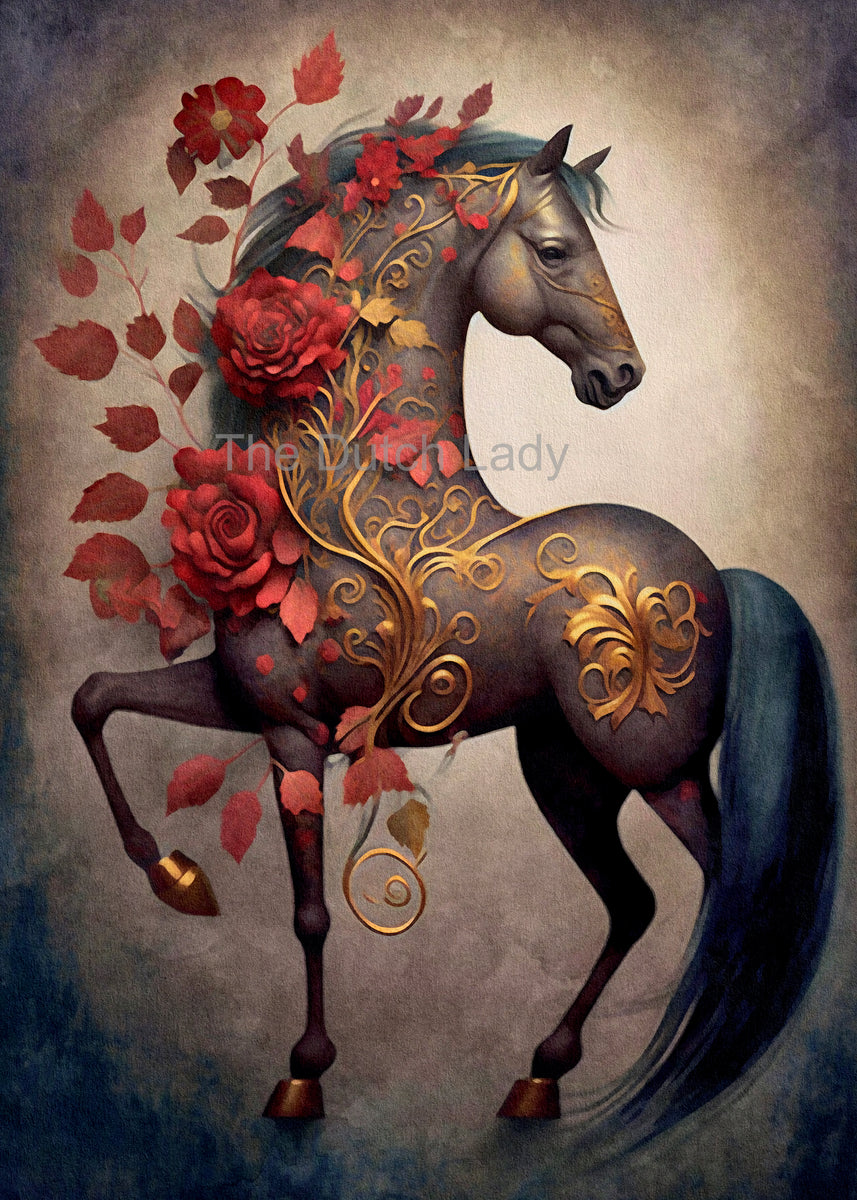 The Dutch Lady Design: Floral Horses 10 Postcards Set| Postcards Market