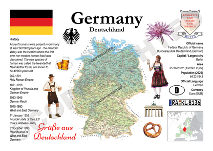 Educational poster about Germany with map, flag, and cultural elements.