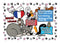 Cartoon illustration of cats with French idioms and flags on a white background with paw prints.