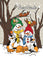 A whimsical cartoon illustration of snowmen and cats playing together on a snowy tree branch in winter. The scene includes snow-covered branches, falling snow, and the text 'Snow Friends' along the left side.