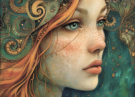 Artistic depiction of a face with intricate patterns and colors