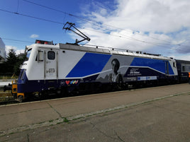 postcard showing a special branded locomotive in Bucharest, Romania