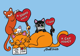 D006 Drawings: Titina and Friends - A stamp lover is also a cat addict - ideal for Maxicard