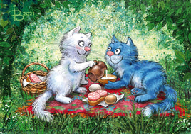 Drawings: 59. Blue Cats - Breakfast on the grass