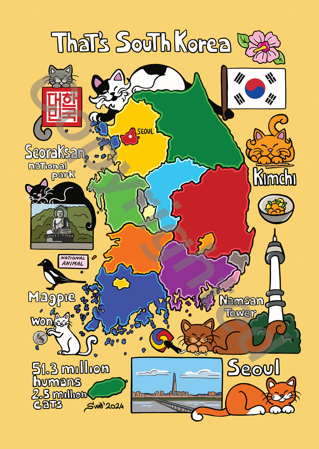 Drawings: Titina and Friends: Map of South Korea| Postcards Market
