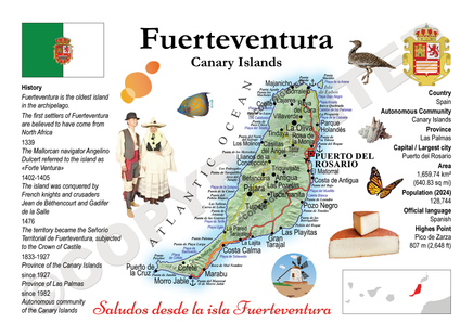 Map of Fuerteventura with historical and geographical information