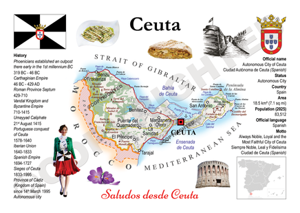Map of Ceuta with historical and cultural elements
