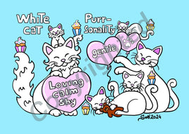 Drawings D050: Titina and Friends - White Cat Purrsonality