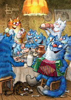 Drawings: 49. Blue Cats - Family Celebration