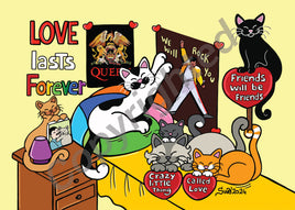 Drawings D038: Titina and Friends - Love Lasts Forever Tribute to Freddie Mercury and his cats