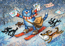 Drawings: 31. Blue Cats - Mail on Skis