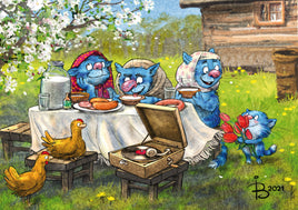 Drawings: 30. Blue Cats - Outside picnic