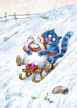 Drawings: 19. Blue Cats - Sleigh and weeee