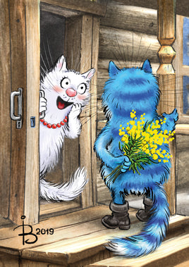 Drawings: 15. Blue Cats - Surprise visit
