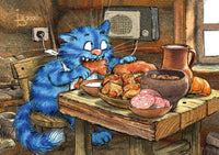 Drawings: 7. Blue Cats - Vasya eats and listen the radio