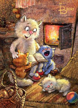 Drawings: 57. Blue Cats - By the fireplace