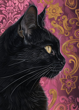 Postcard -  Black Cat on Purple Background (DL28)