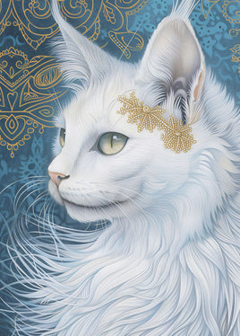 Postcard - White Cat Blue Wall (DL71)