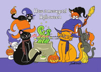 D001 Drawings: Titina and Friends - Meowgical Haloween - top quality Post Cards approved by www.postcardsmarket.com specialists
