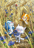 Drawings: 39. Blue Cats - In a high wheat