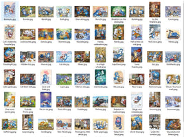 Drawings: Set of Blue Cats - 50 random postcards