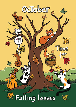 Titina and friends are fascinated by the vibrant colors of the falling leaves during autumn. They are collecting a lot of leaves to dry them and create a collection and show it to their beloved human. October is the best month of the year to look at falling leaves and to be fascinated by their colours!