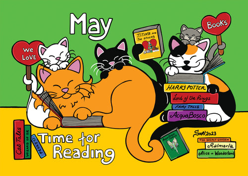May is the perfect month of the year to choose a lot of books to read in open air. Titina and friends are looking for new books to read but they already know a cozy spot of the garden where to stay together