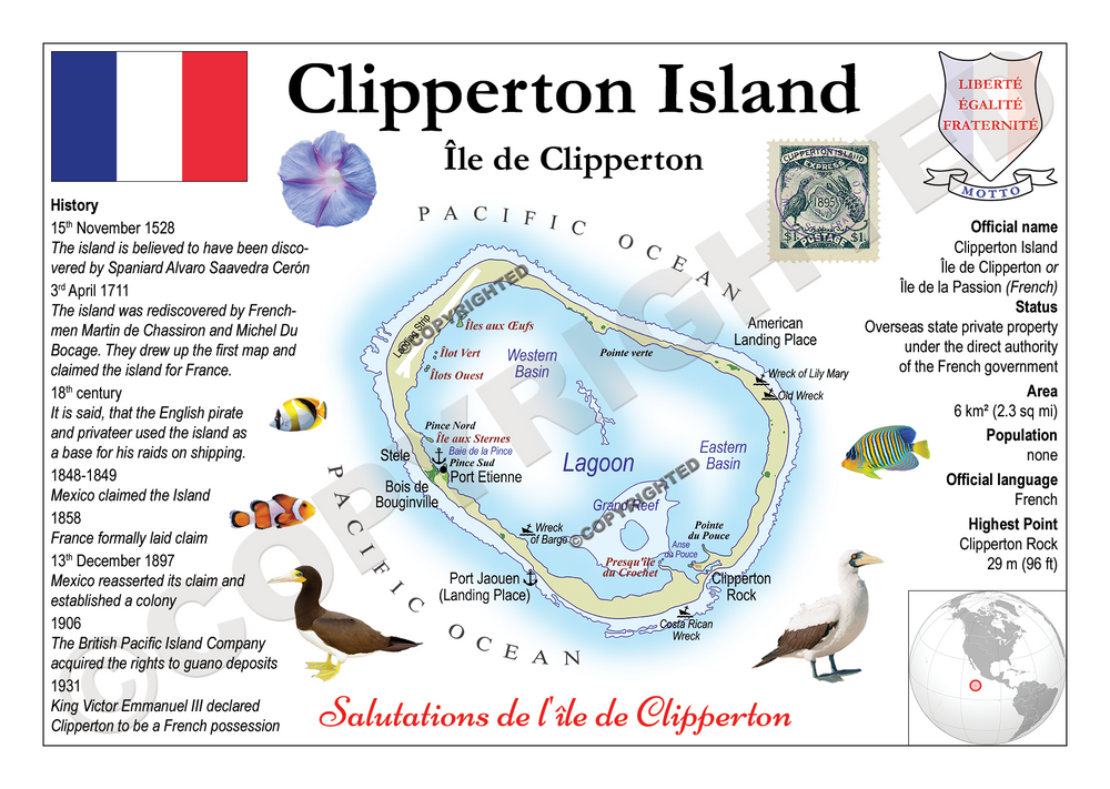 Europe | North America - (R008) Clipperton Island MOTW - top quality approved by www.postcardsmarket.com specialists