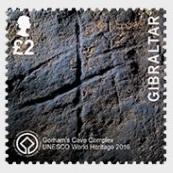 * Stamps | Gibraltar 2016 UNESCO Gorham's Cave Complex one stamp of 2 Pounds- Gibraltar stamps - top quality approved by www.postcardsmarket.com specialists