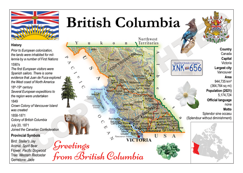 North America | 5x CANADA Provinces - British Columbia MOTW x 5pieces - top quality approved by www.postcardsmarket.com specialists