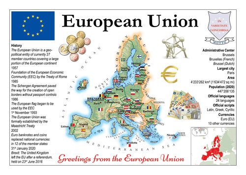 Europe | European Union MOTW - update Brexit - top quality approved by www.postcardsmarket.com specialists