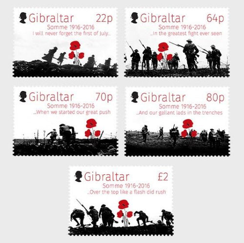 * Stamps | Gibraltar 2016 - 100th Anniversary Battle of the Somme - Gibraltar stamps - top quality approved by www.postcardsmarket.com specialists