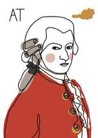 Illustration Monoline: Mozart sketch drawing - top quality approved by www.postcardsmarket.com specialists