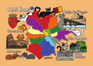 D066 Drawings: Titina and Friends - Map of Rome - top quality Post Cards approved by www.postcardsmarket.com specialists