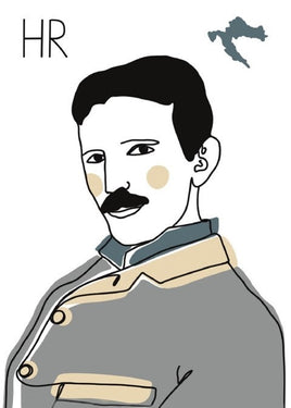 Illustration Monoline: Nikola Tesla sketch drawing postcard - top quality approved by www.postcardsmarket.com specialists