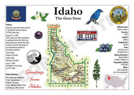 North America | U.S. Constituent - IDAHO (MOTW US) - top quality approved by www.postcardsmarket.com specialists
