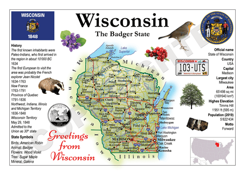 North America | U.S. Constituent - WISCONSIN (MOTW US) - top quality approved by www.postcardsmarket.com specialists