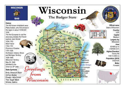 North America | U.S. Constituent - WISCONSIN (MOTW US) - top quality approved by www.postcardsmarket.com specialists