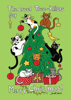 D011 Drawings: Titina and Friends - The cruel tree-killers say Merry Christmas! - top quality approved by www.postcardsmarket.com specialists