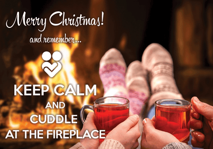 Photo: Keep calm and cuddle at the fireplace (bundle x 5 pieces) - top quality approved by www.postcardsmarket.com specialists