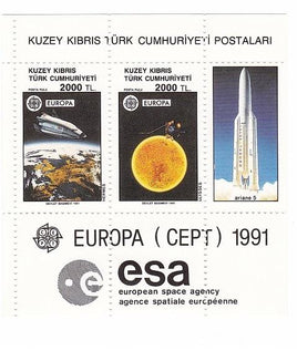 * Stamps | 3 x 1991 Kuzey Kibris Europa Cept 1991 European Space Agency - Souvenir Sheet -Turkish Cyprus MNH Stamps - top quality Stamps approved by www.postcardsmarket.com specialists