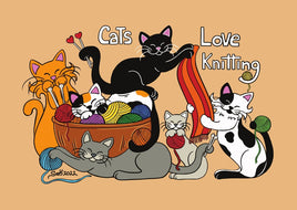 D070 Drawings: Titina and Friends - Cats love knitting - top quality Post Cards approved by www.postcardsmarket.com specialists